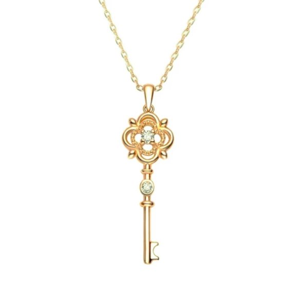 18k Gold Lab Diamond Key Necklace Italy Sterling Silver - Picture 4 of 13